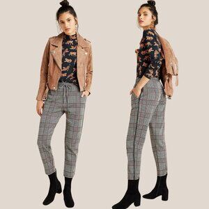By Anthropologie Pull On Pants Womens XS Houndstooth Plaid Jogger Dark Academia
